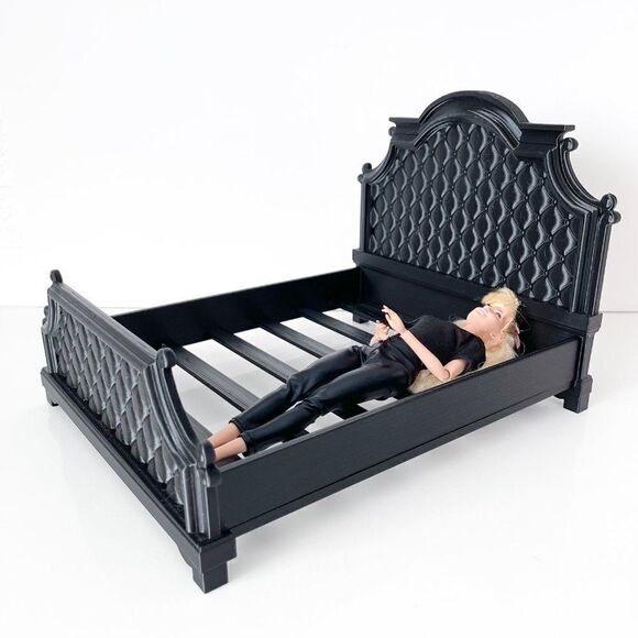 Black 1:6 Scale Tufted Chesterfield Bed for Barbie Integrity 12" Fashion Doll - Picture 6 of 6